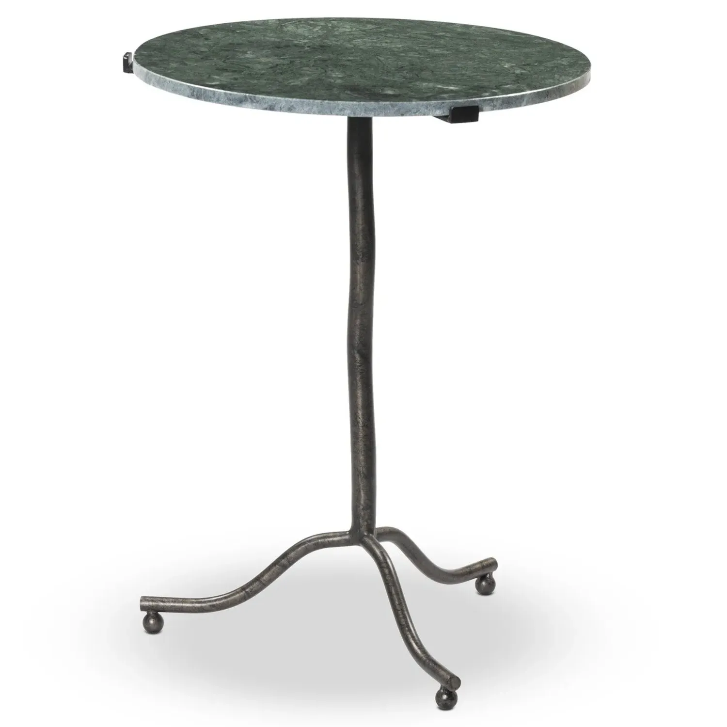 Soleil Round Pedestal End Table - Green Marble, Black Iron