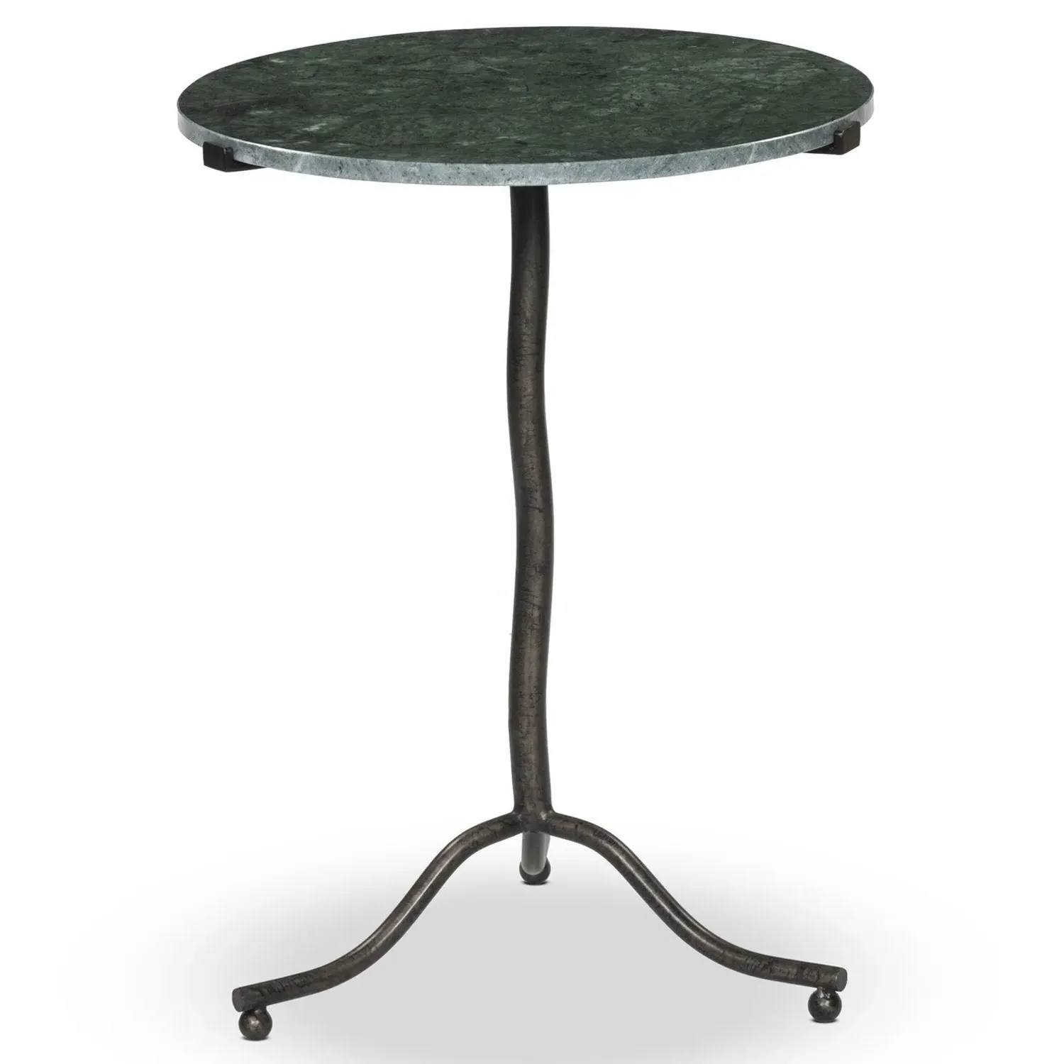 Soleil Round Pedestal End Table - Green Marble, Black Iron