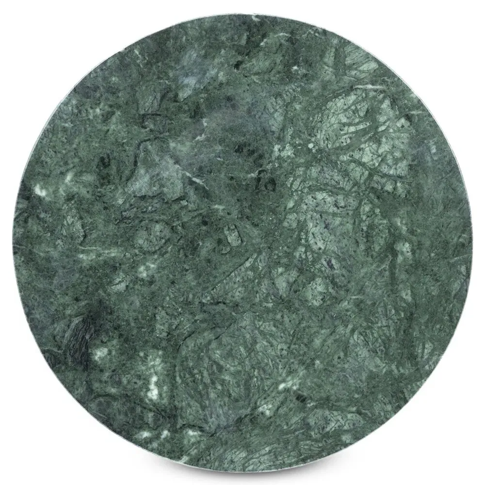 Soleil Round Pedestal End Table - Green Marble, Black Iron