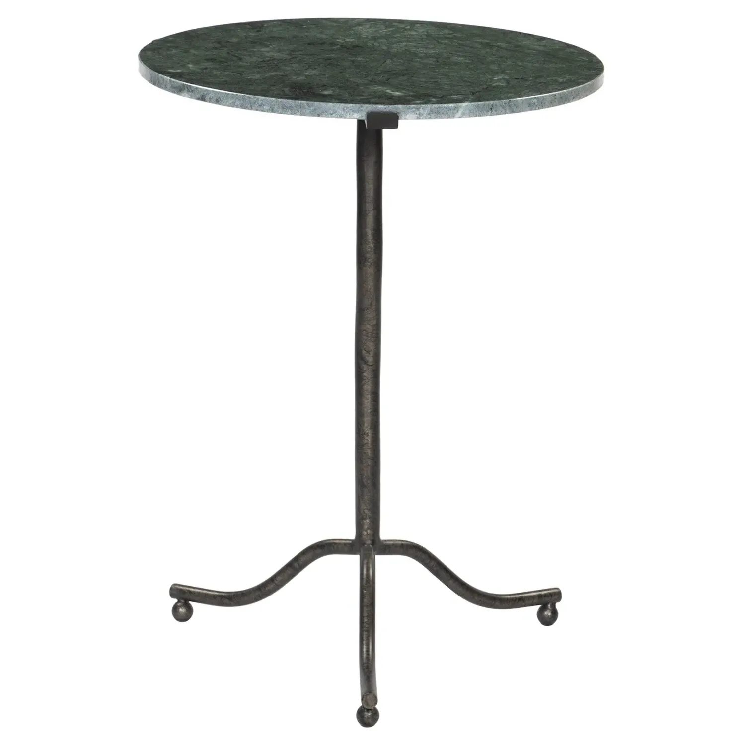 Soleil Round Pedestal End Table - Green Marble, Black Iron image