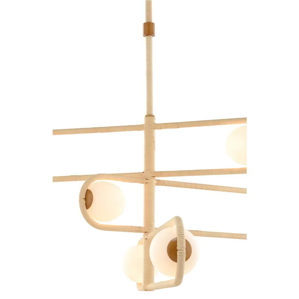 Soleil Small 3 Tier Globe Chandelier - Natural, Rattan