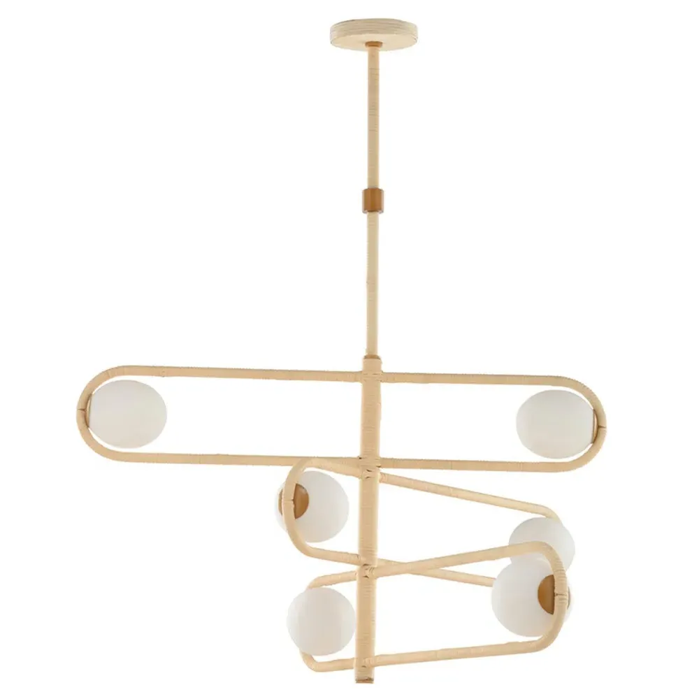 Soleil Small 3 Tier Globe Chandelier - Natural, Rattan image