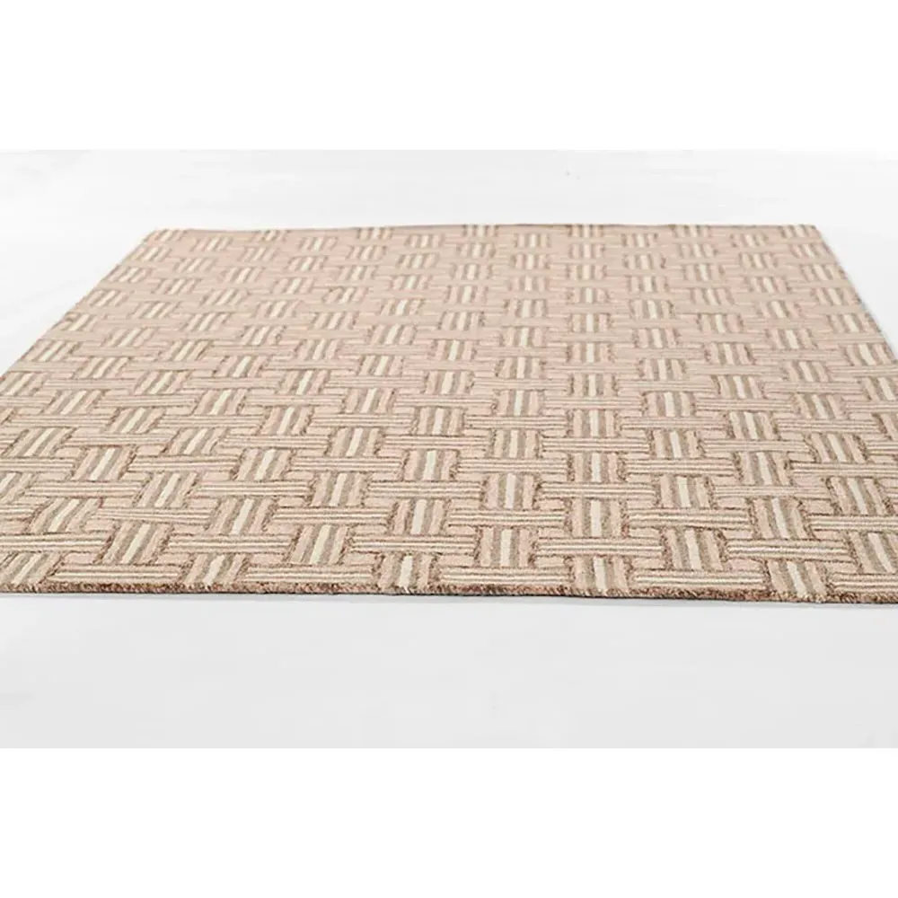 Solene Basketweave Patterned Rug - Brown, Wool