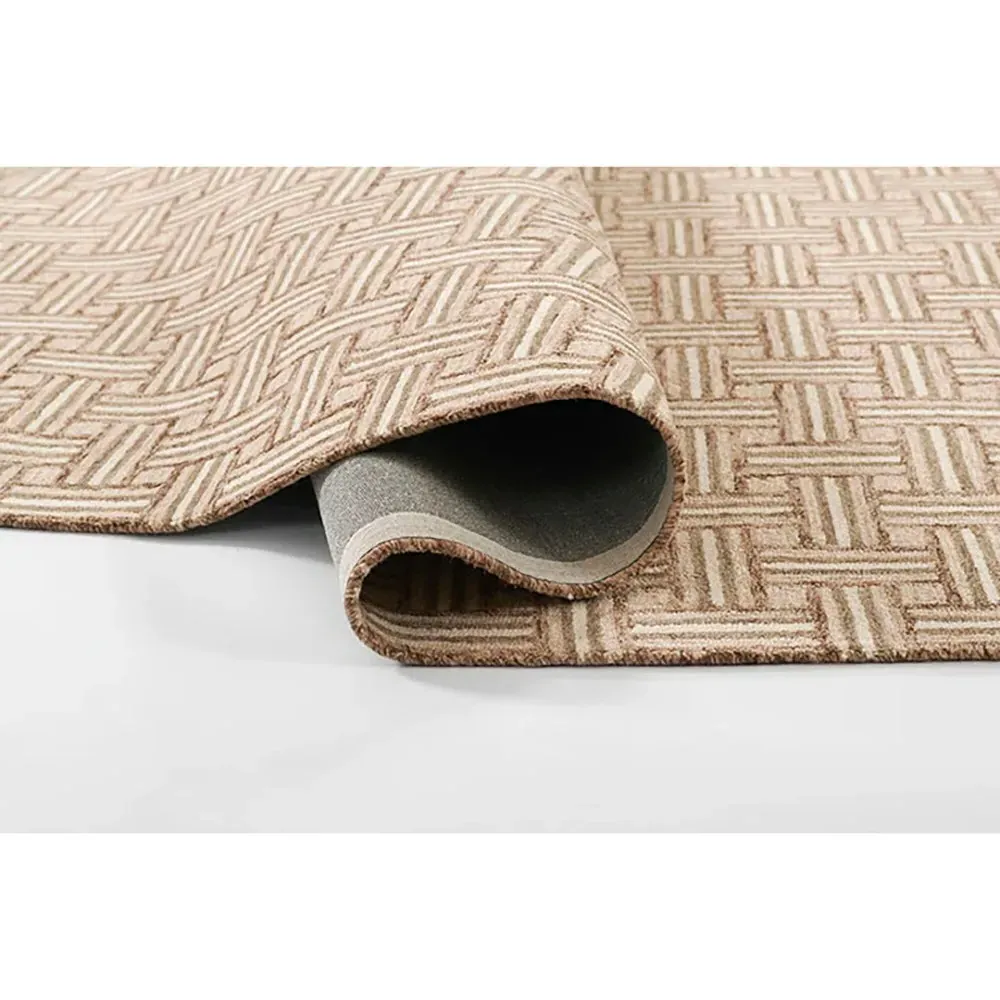 Solene Basketweave Patterned Rug - Brown, Wool