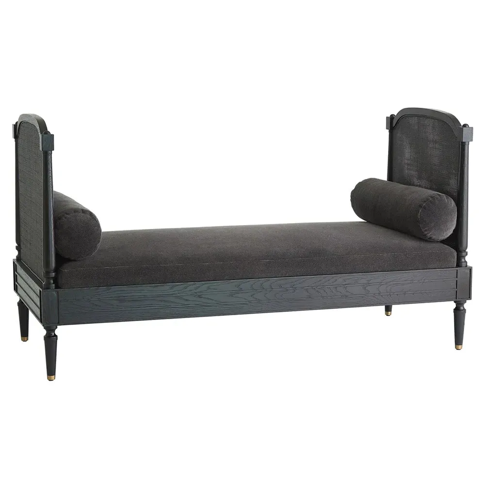 Solene Daybed with Woven Cane - Black, Velvet