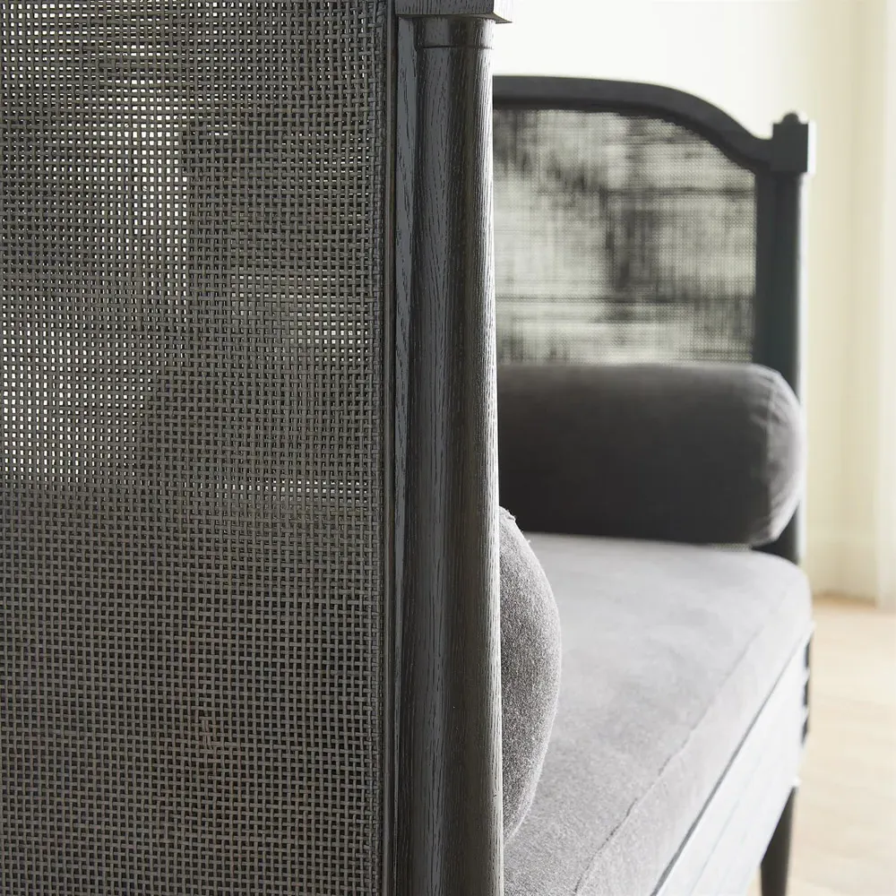 Solene Daybed with Woven Cane - Black, Velvet
