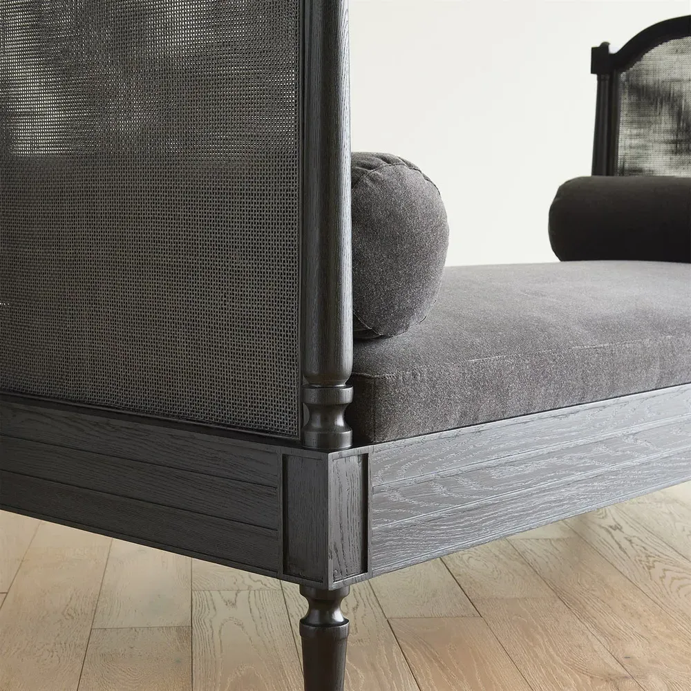 Solene Daybed with Woven Cane - Black, Velvet
