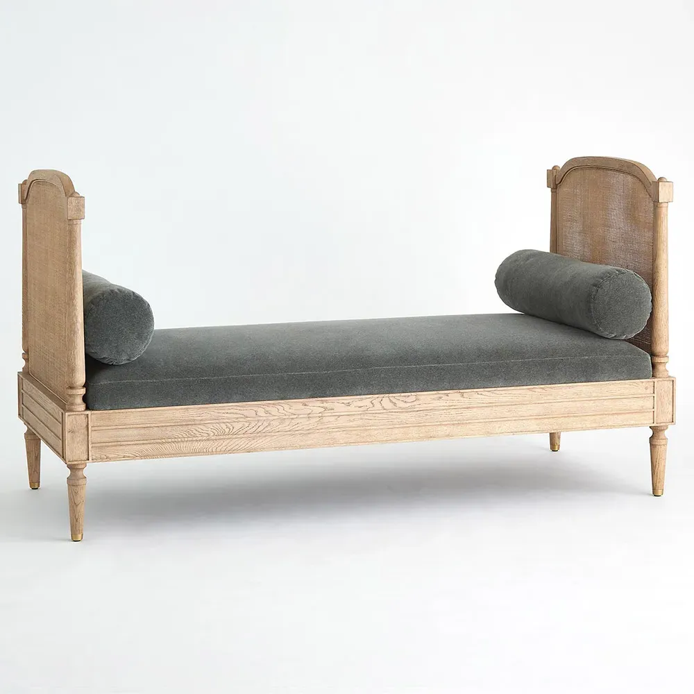 Solene Daybed with Woven Cane - Grey, Velvet