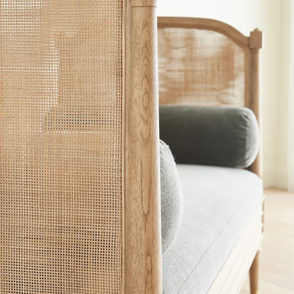 Solene Daybed with Woven Cane - Grey, Velvet