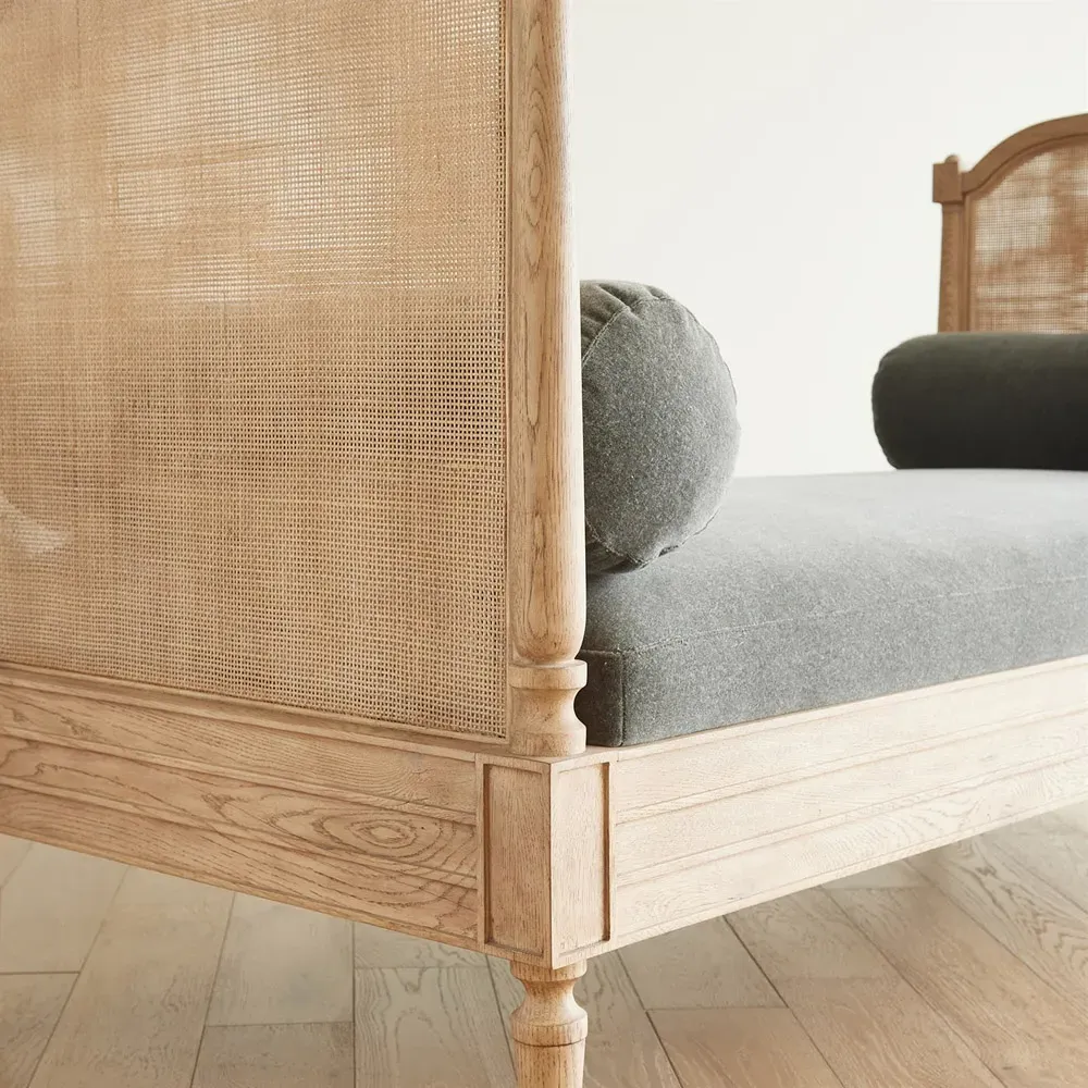 Solene Daybed with Woven Cane - Grey, Velvet