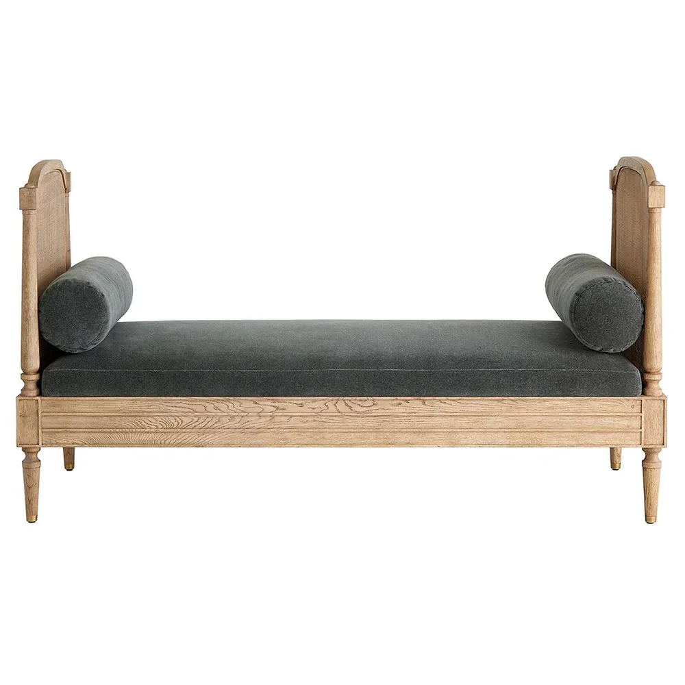 Solene Daybed with Woven Cane - Grey, Velvet