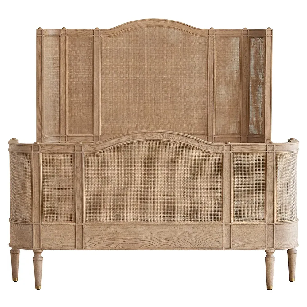 Solene King Size Bed with Woven Cane - Beige, Oak