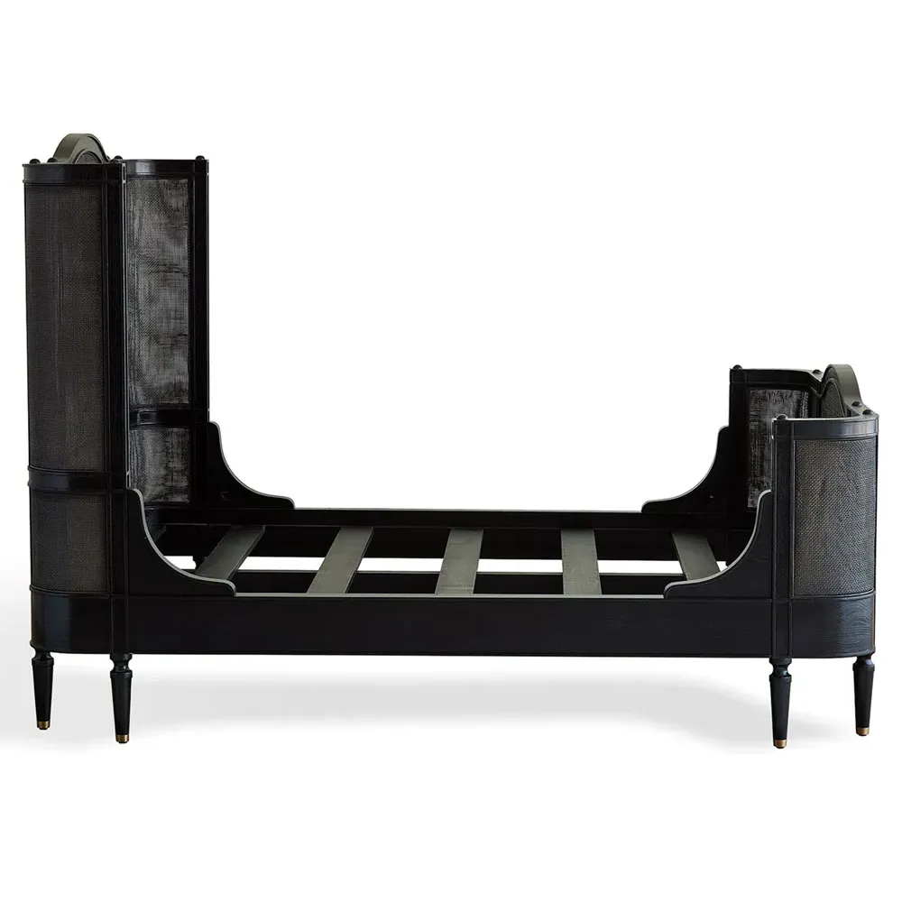 Solene King Size Bed with Woven Cane - Black, Oak