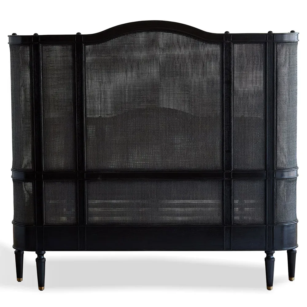 Solene King Size Bed with Woven Cane - Black, Oak