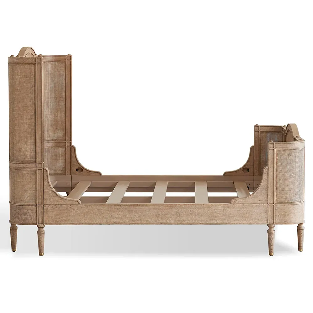 Solene Queen Size Bed with Woven Cane - Bleached Oak