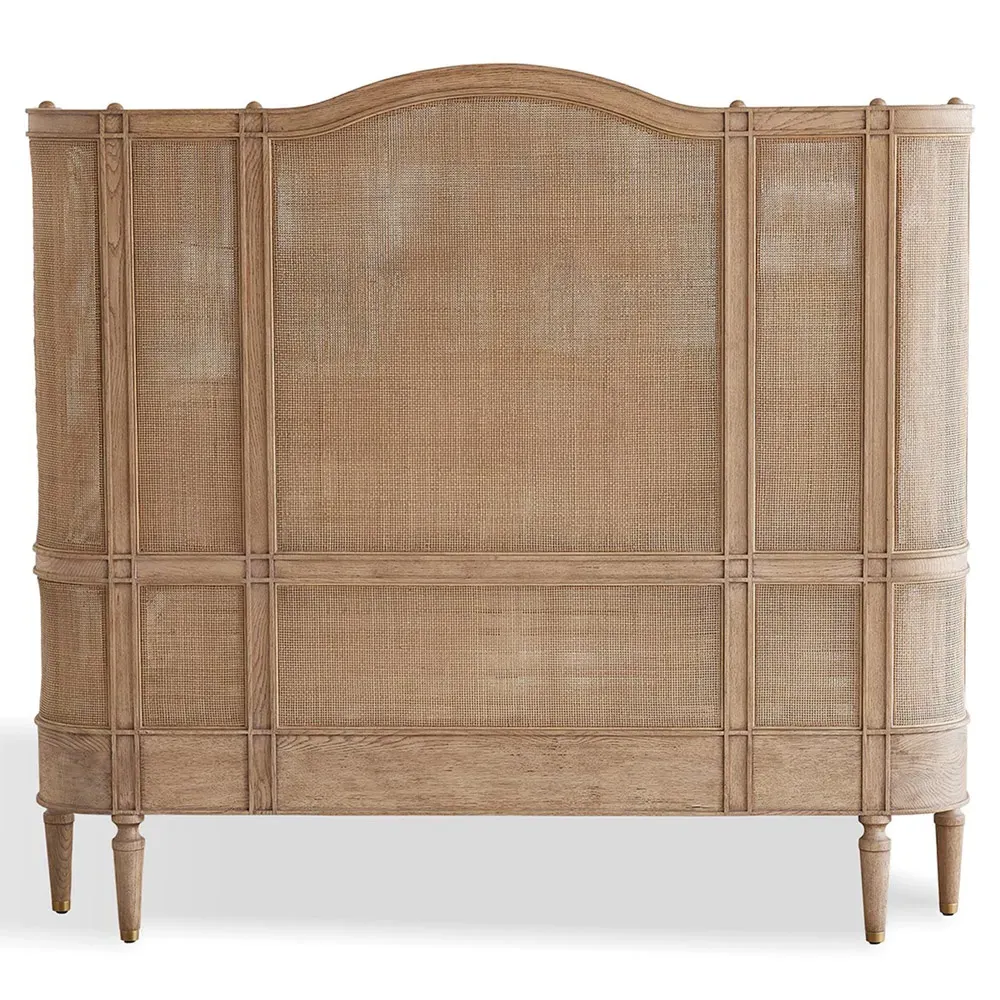 Solene Queen Size Bed with Woven Cane - Bleached Oak