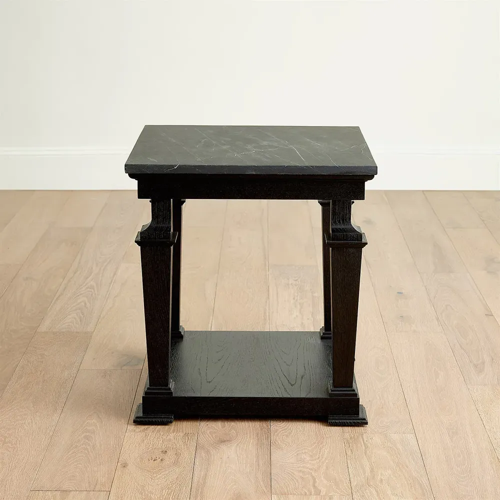 Solene Side Table - Black, Marble Oak