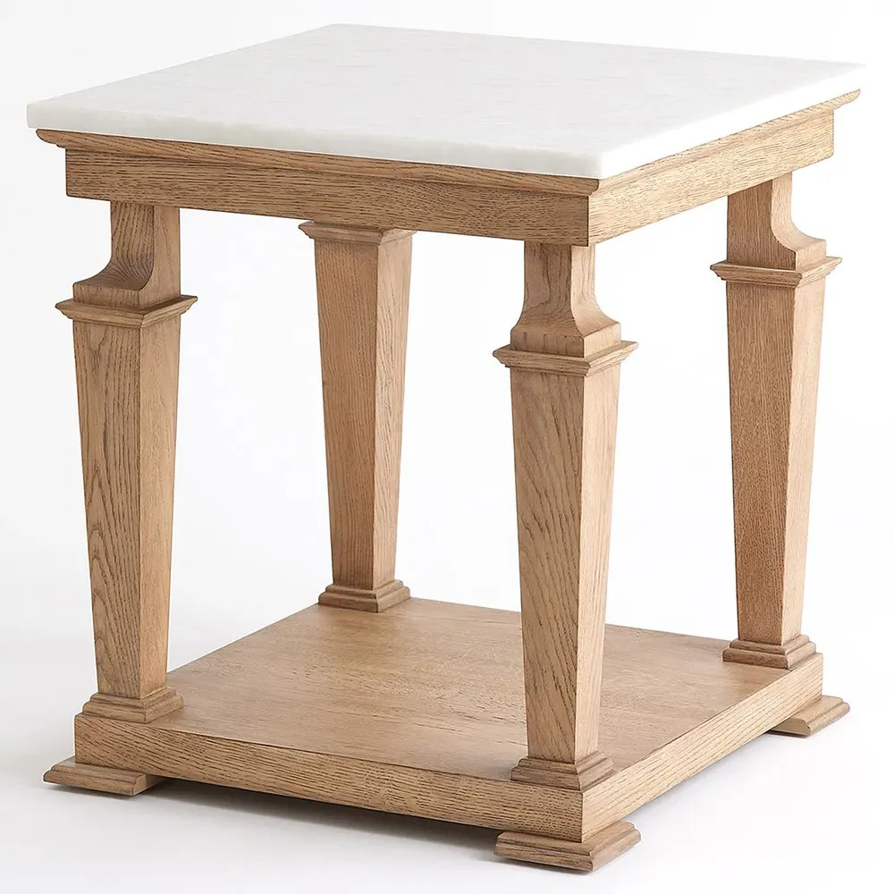 Solene Side Table - White, Marble Oak