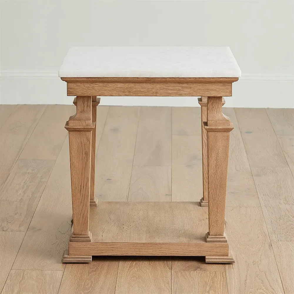 Solene Side Table - White, Marble Oak