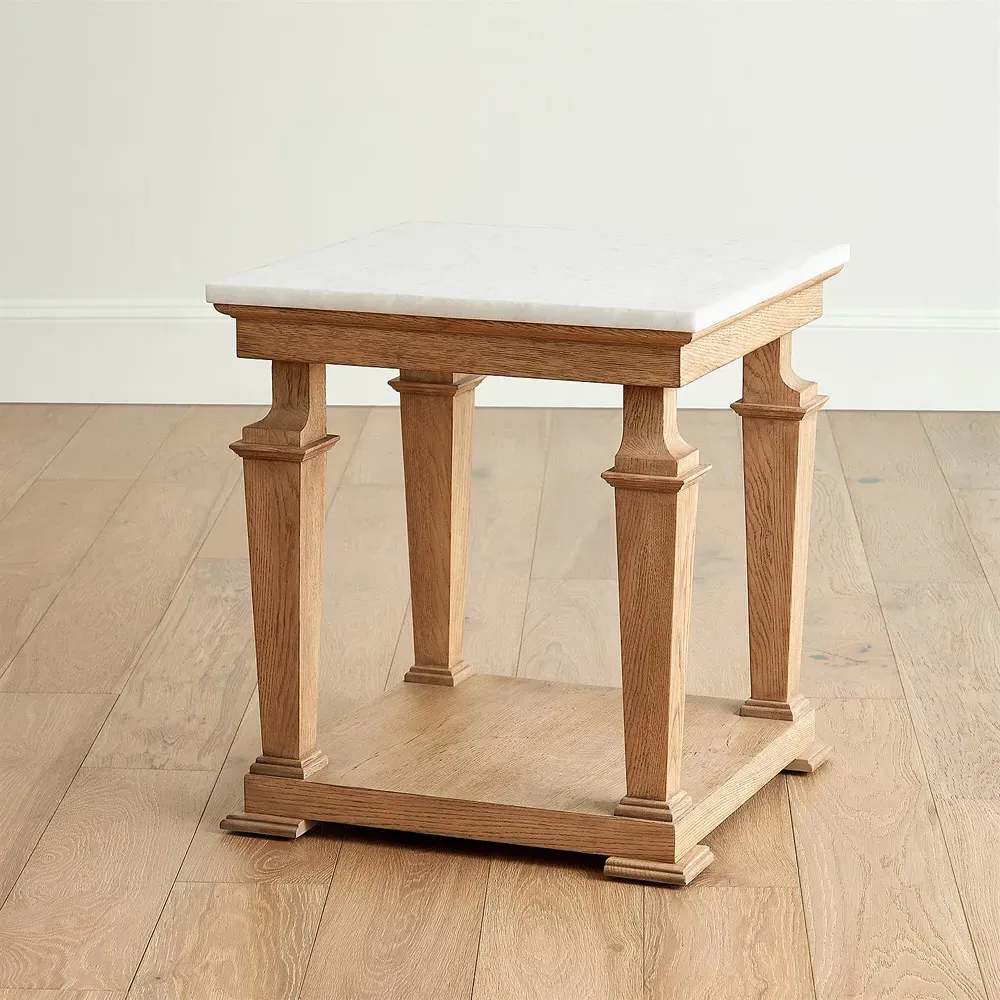 Solene Side Table - White, Marble Oak