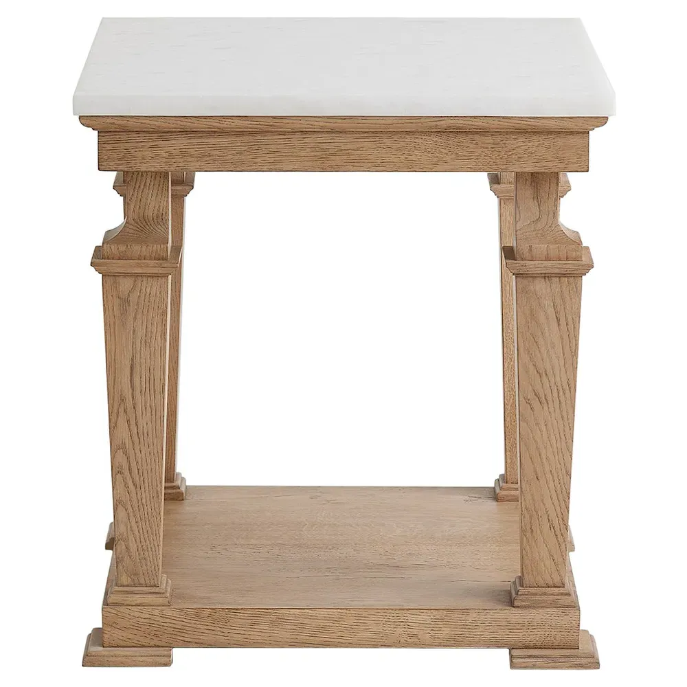 Solene Side Table - White, Marble Oak