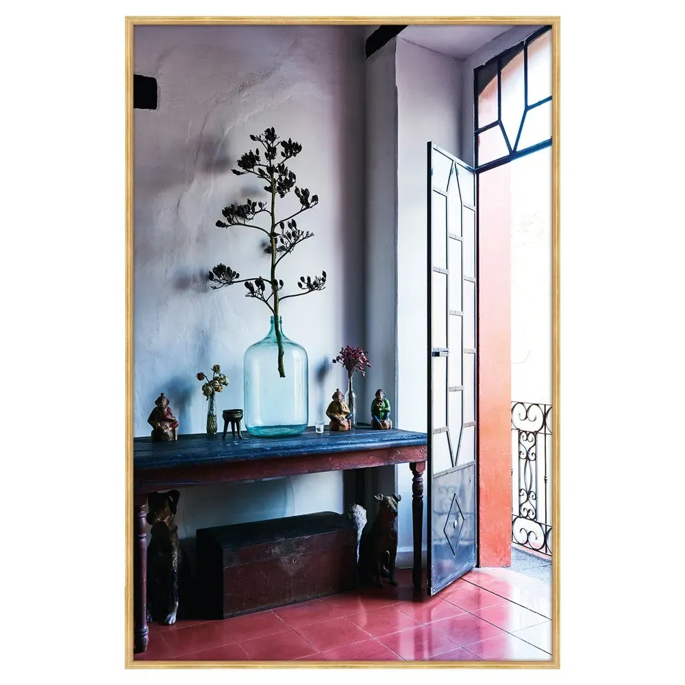 Solenne Blue Bottle Gold Frame Photograph - Blue