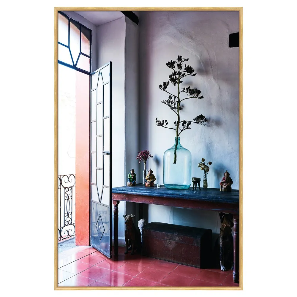 Solenne Blue Bottle Gold Frame Photograph - Blue