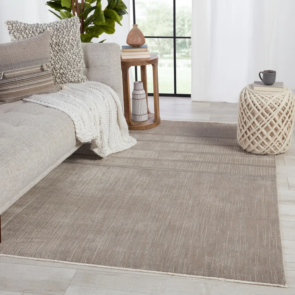 Solomon Patterned Rug - Taupe, Polyester Viscose