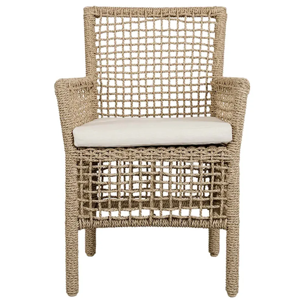 Sonia Dining Arm Chair - White, Brown Woven Rope