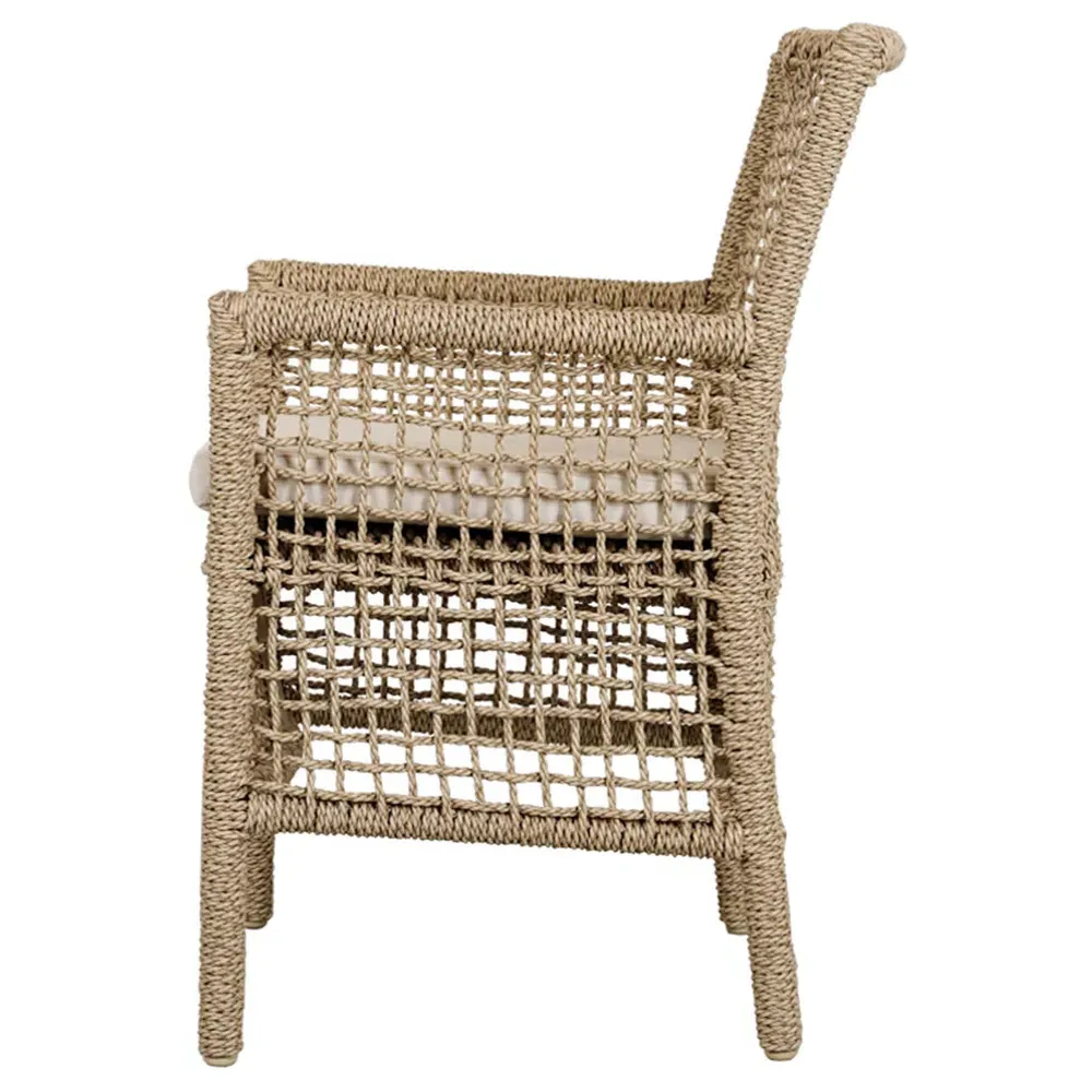 Sonia Dining Arm Chair - White, Brown Woven Rope