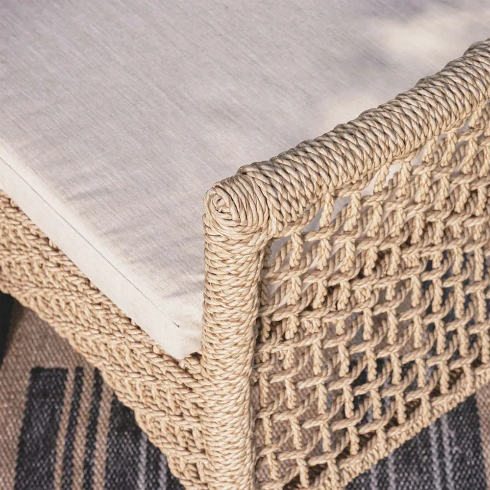 Sonia Dining Arm Chair - White, Brown Woven Rope