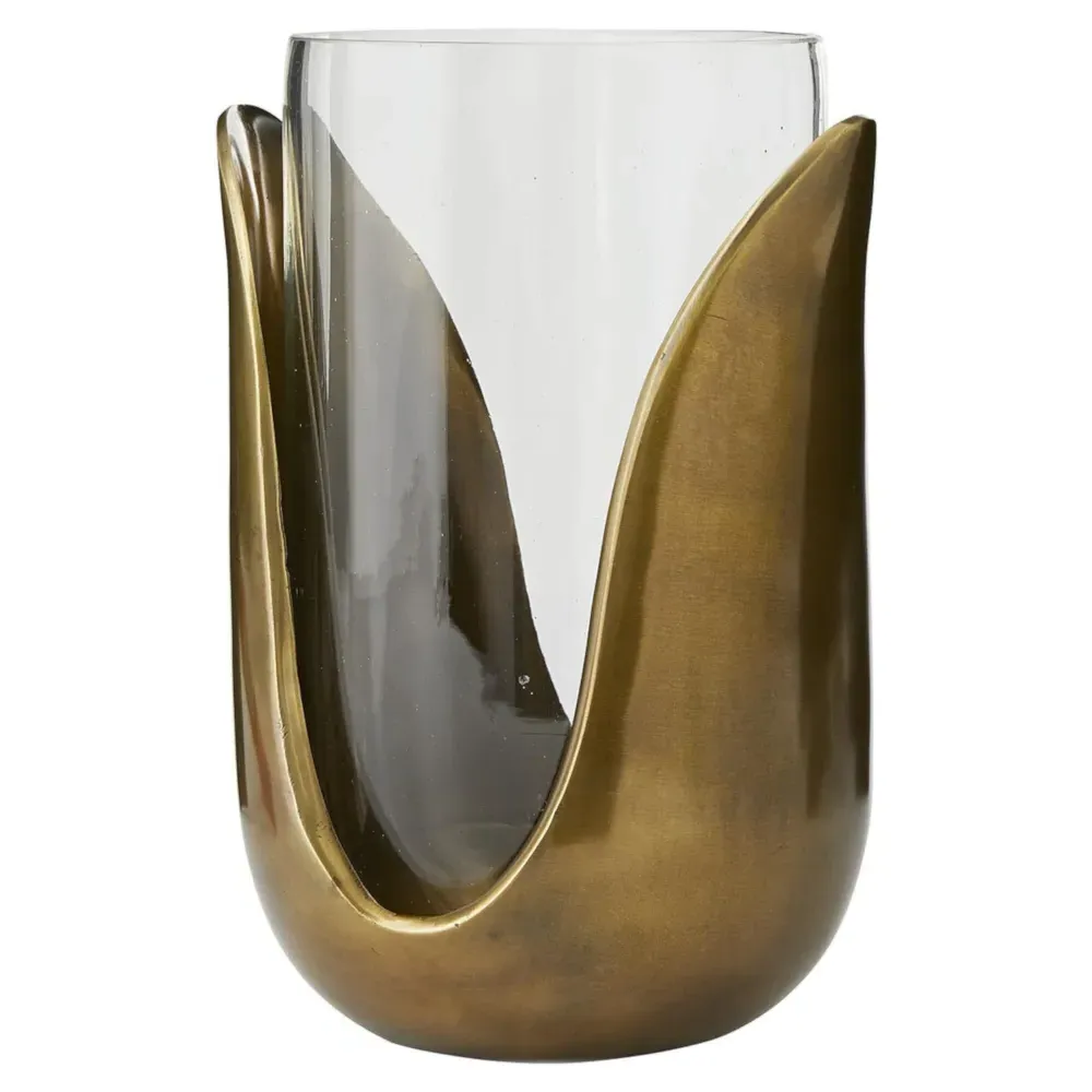 Sonia Glass Vases Set of 2 - Antique Brass, Glass