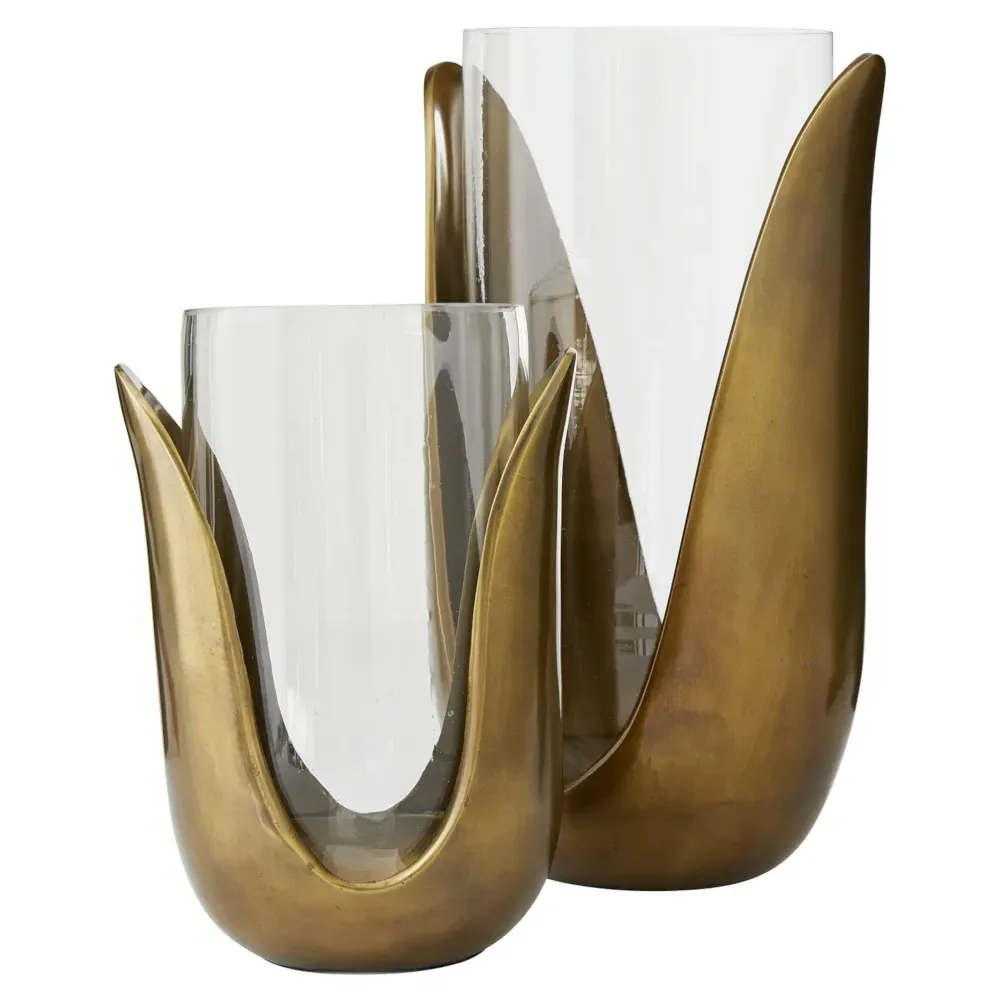 Sonia Glass Vases Set of 2 - Antique Brass, Glass