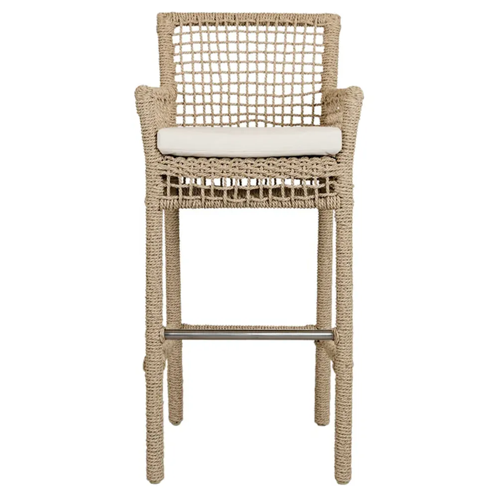 Sonia Upholstered Bar Stool - White, Brown Woven Rope