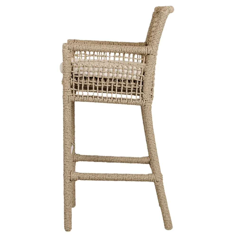 Sonia Upholstered Bar Stool - White, Brown Woven Rope