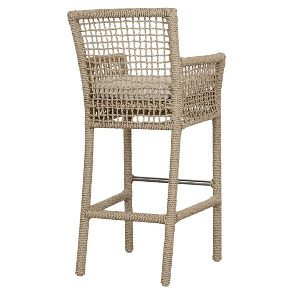 Sonia Upholstered Bar Stool - White, Brown Woven Rope