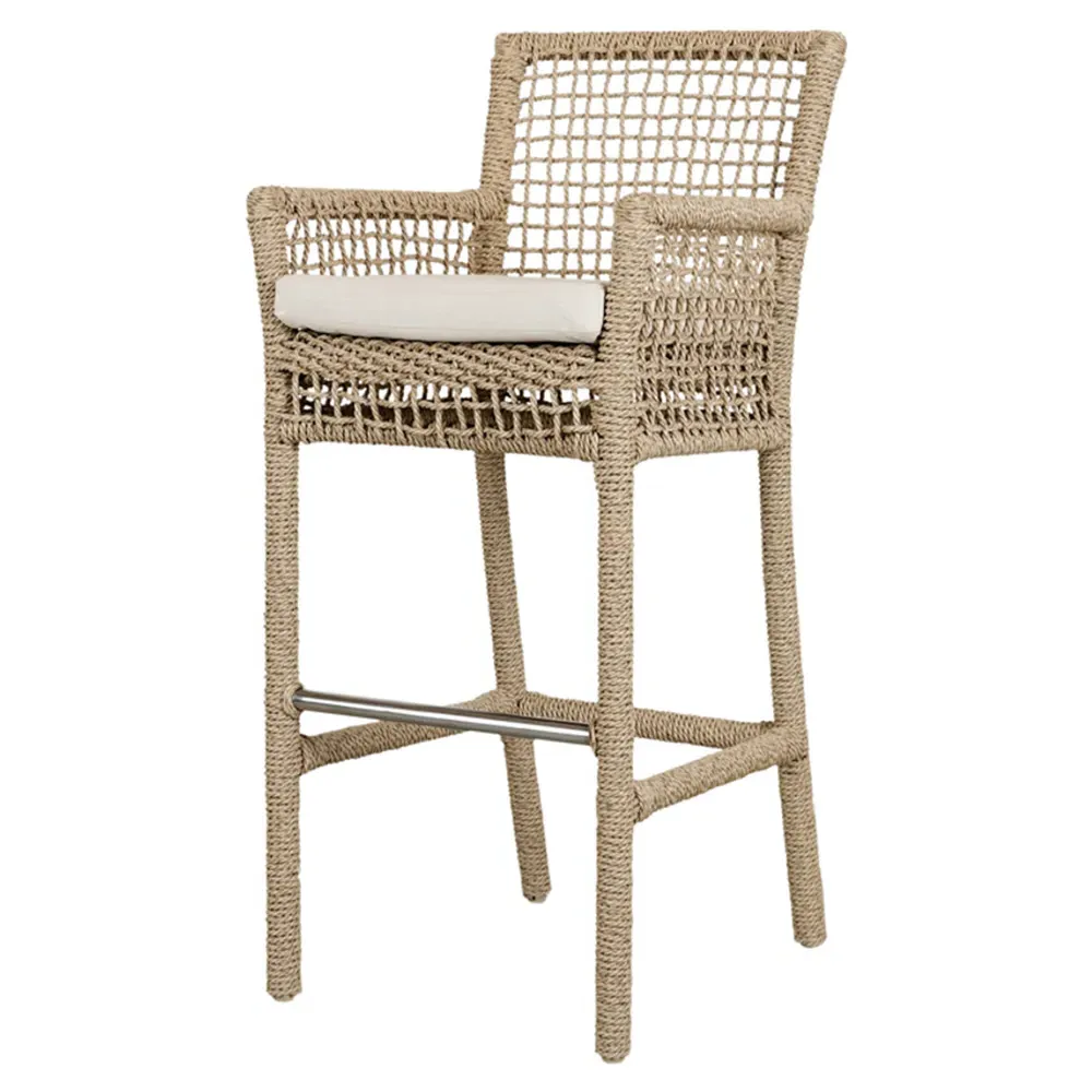 Sonia Upholstered Bar Stool - White, Brown Woven Rope
