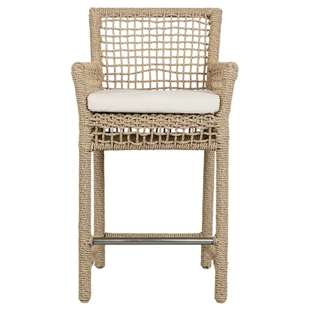 Sonia Upholstered Counter Stool - White, Brown Woven Rope