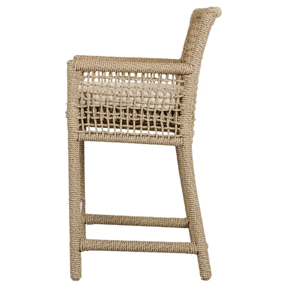 Sonia Upholstered Counter Stool - White, Brown Woven Rope