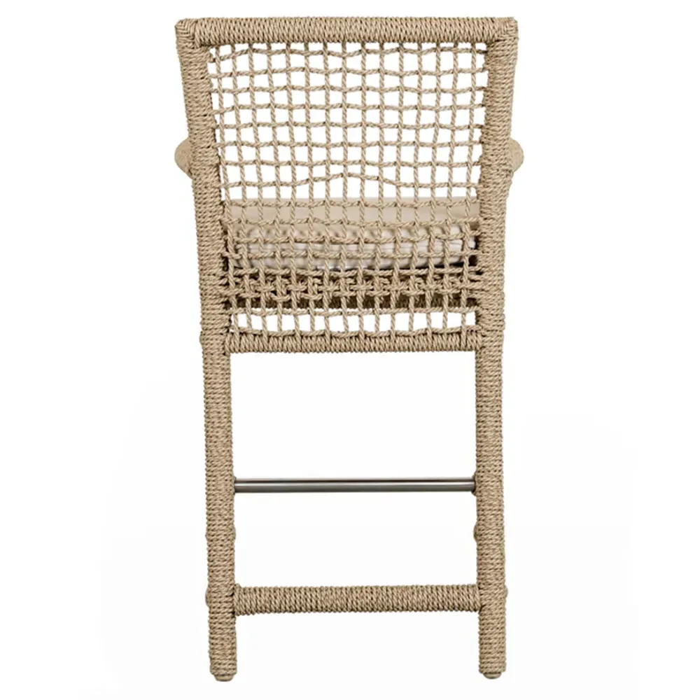 Sonia Upholstered Counter Stool - White, Brown Woven Rope