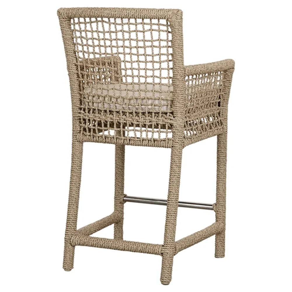 Sonia Upholstered Counter Stool - White, Brown Woven Rope