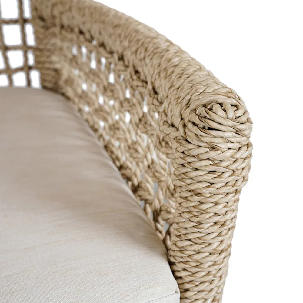 Sonia Upholstered Counter Stool - White, Brown Woven Rope