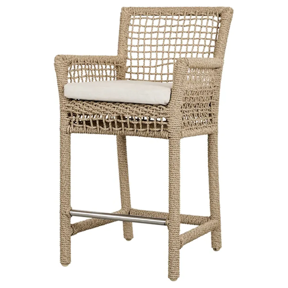 Sonia Upholstered Counter Stool - White, Brown Woven Rope