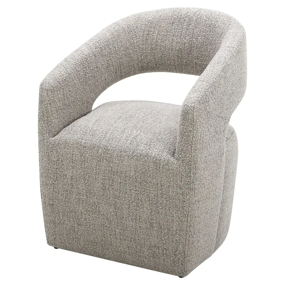 Sonya Rolling Dining Arm Chair - Grey, Boucle