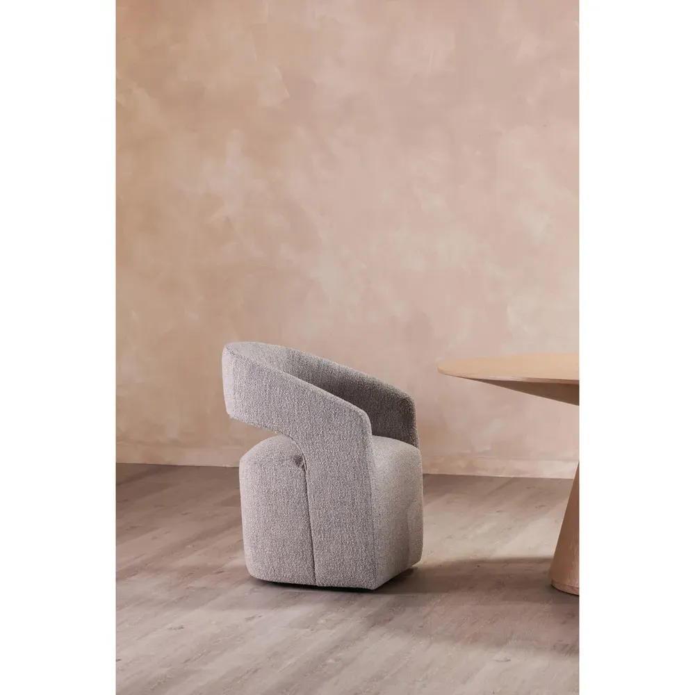 Sonya Rolling Dining Arm Chair - Grey, Boucle