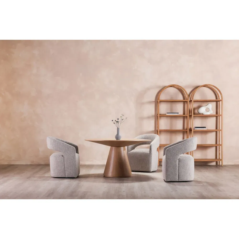 Sonya Rolling Dining Arm Chair - Grey, Boucle