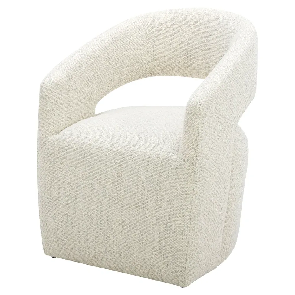 Sonya Rolling Dining Arm Chair - White, Boucle