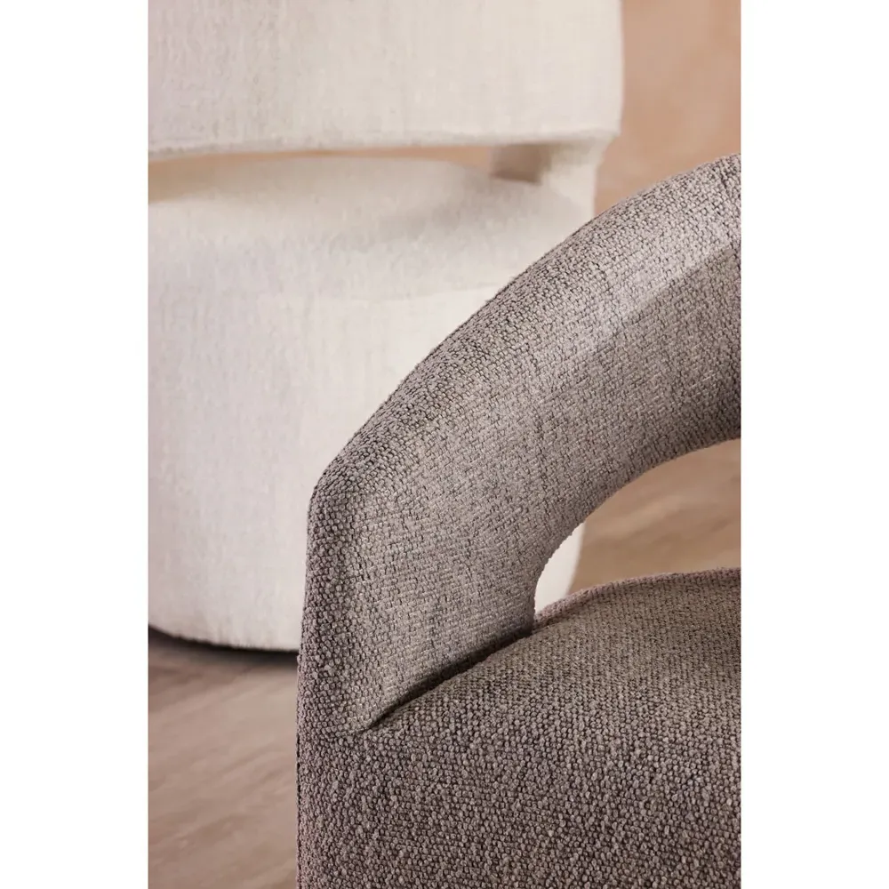 Sonya Rolling Dining Arm Chair - White, Boucle