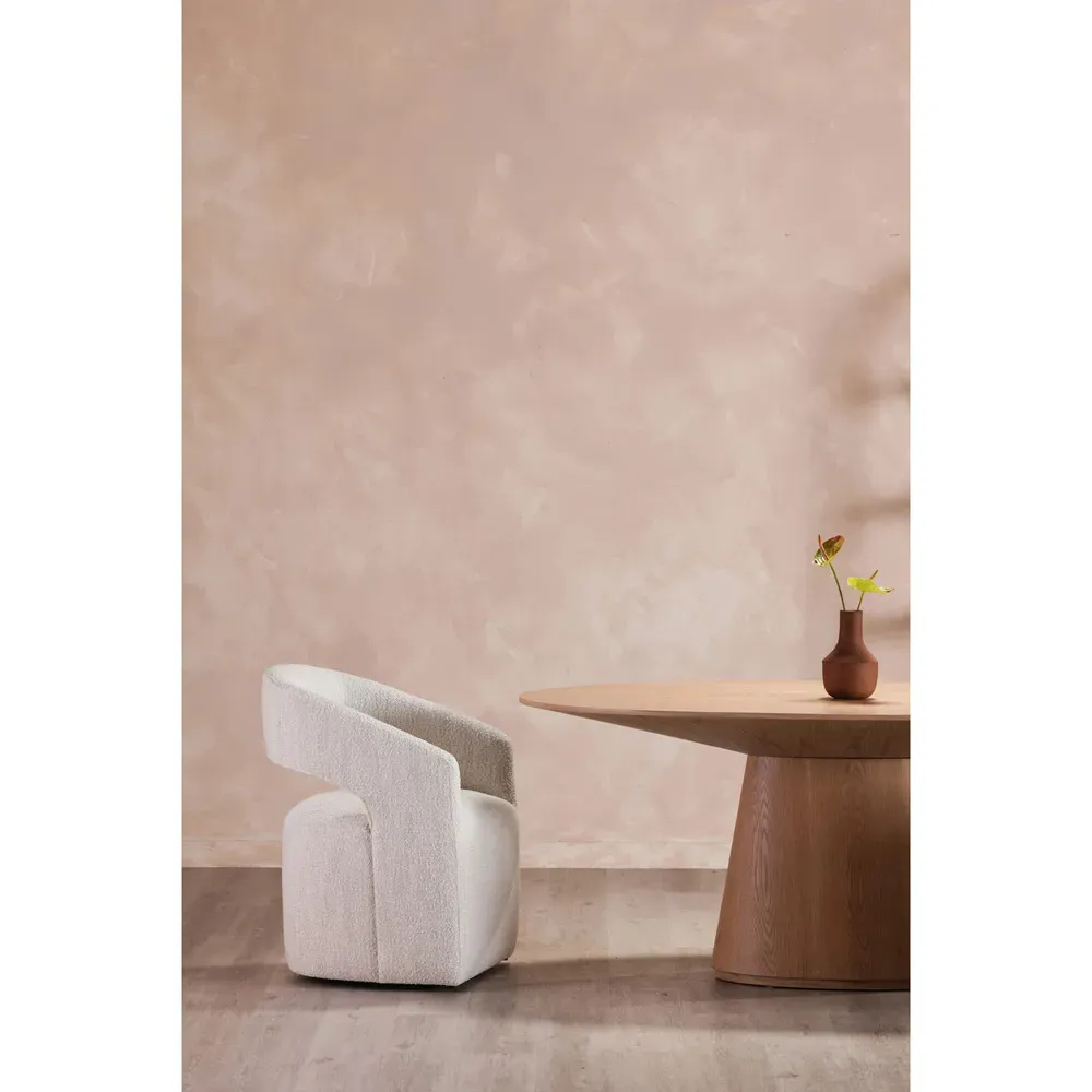 Sonya Rolling Dining Arm Chair - White, Boucle