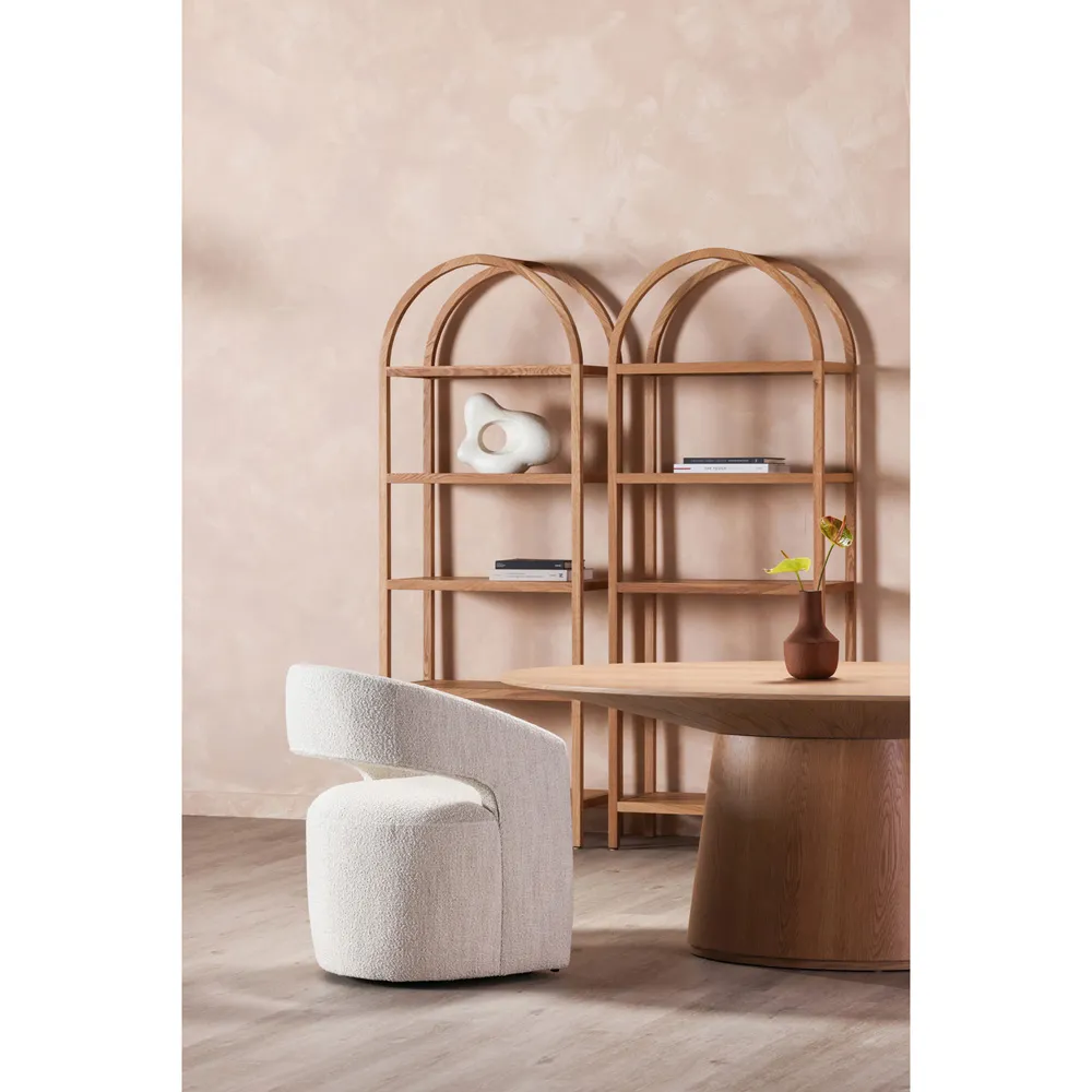 Sonya Rolling Dining Arm Chair - White, Boucle